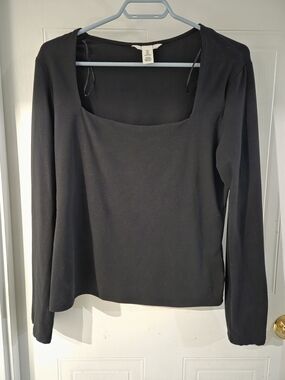 H&M Black Long-Sleeve Square Neck Top